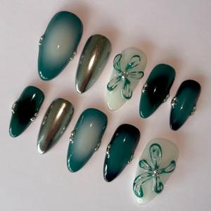 TEMU 10pcs 세트 Y2K 손수 프레스 온 네일, 아몬드 모양 짧은 네일, 3D 꽃과 라인스톤 디자인, 젤리 글루 및 네일 파일이 있는, 여성과 소녀들을 위한, 광택이 있는 혼합 색조