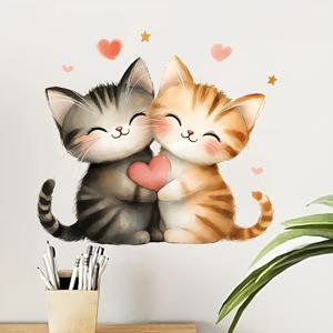 TEMU 1개 BRUP 사랑스러운 고양이 포옹 자체 접착 벽 스티커 - 환상적인 동물 패턴, 침실, 욕실, 거실 및 현관용 탈착식 PVC 데칼, 유리 표면에 쉽게 부착, 고양이 애호가 선물