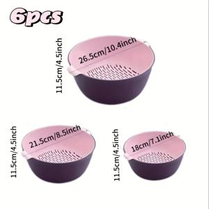 TEMU 6pcs 더블 드레인 주방 스트레이너 세트, 필터 홀과 물 저장이 있는 플라스틱 칼란더, 과일 바구니를 위한 별도의 디자인, 과일, 채소, 냉동 식품을 씻어내고 드레인