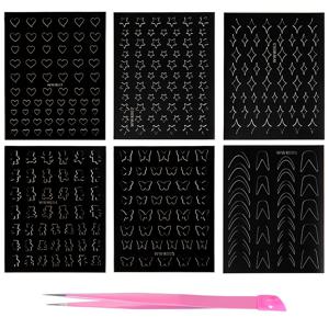 TEMU 6pcs/7pcs 홀로우 스티커 세트, 프랑스 스타일, 나비, 곰, 4점 별, 펜타그램 및 하트 패턴 디자인으로 네일 아트를 더 쉽게 만듭니다. 소녀 및 여성에게 선물