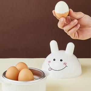 TEMU 귀여운 토끼 모양 전자레인지 계란 찜기 - 한 번에 4개의 계란 쉽게 삶을 수 있는 에너지 절약 디자인, 안전한 재료, 핑크 볼과 웃는 혀가 달린 하얀 토끼 얼굴, 빠른 아침 식사에 완벽|계란찜기