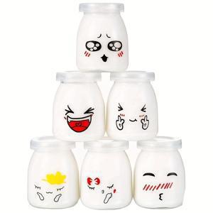 TEMU 플립탑 뚜껑이 있는 6팩 150ml 유리병 - 요거트, 푸딩, 꿀, 잼 보관용 재사용 가능한 BPA 프리 라운드 용기 | 귀여운 크리스마스 주방 장식, 손세척 전용, 다목적 식품 저장