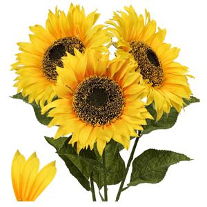 TEMU 3개입 거대한 리얼리스틱 인조 - 긴 줄기 (70cm/27.5인치, 대형 13cm 꽃잎 & 진한 갈색 중심) - 내구성 플라스틱 꽃, 결혼식·홈·파티용 실내외 장식, 유지보수 불필요한 꽃다발, 축제 분위기 연출, 러스틴 매력, 생생한 꽃잎 디자인