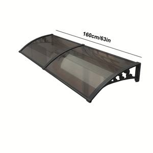 TEMU 1개 갈색 폴리카보네이트 파티오 차양 - 60cm 프로젝션, 비 및 눈 보호용 중공 시트 디자인, 벽걸이 설치를 위한 블랙 브라켓 포함, 고품질 실외 도어 & 창 커버, 우아한 홈 데코, 내구성 있는 야외 쉼터