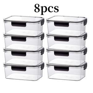 TEMU 8pcs PET 재질 냉장고 신선도 상자, 과일, 케이크, 빵, 고기 등 보관에 적합한 주방 보관 상자, 투명, 대용량, 가정 및 여행 보관 상자