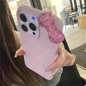 TEMU 1개 핑크 라인스톤 리치 패턴 아이폰 16, 16e, 15, 14, 13, 12, 11 Pro Max, X, XR, XS, 7 Plus 보호 케이스