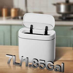 TEMU 스마트 터치리스 뚜껑 포함 - 7L/9L, 냄새 차단, 튼튼한 플라스틱 , 주방 & 욕실용 - 배터리 작동 (AA), 화이트 & 블랙 색상 가능|쓰레기통