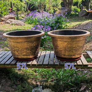 TEMU 1pc/2pcs 대형 57L 배수 구멍이 있는 심기용 그릇, 두꺼운 고전적인 청동색 레트로 플라스틱 심기용 그릇, 작은 나무 심기, 채소, 꽃, 정원 베드 잔디, 실내 및 실외 사용 가능|화분