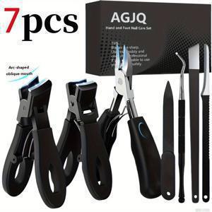 TEMU 7pcs 두꺼운 네일 클리퍼 세트 - 헤비 듀티 레벨, 네일 가위 세트, 발 관리 칼, 발가락 네일 클리퍼 및 파일, 손잡이가 쉽게 잡히는 편리한 디자인, 아크 모양의 비스듬한 입구, 넓은 개방, 방수 - 남성과 성인을 위한 완벽한 선택|손톱깎이