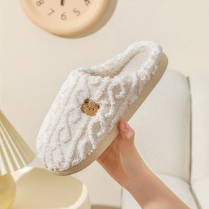 TEMU 귀여운 곰 프린트가 있는 아늑한 슬립온 슬리퍼 - 부드러운 원단, 따뜻한 겨울 슬리퍼, 가정용, 캐주얼 스타일, TPR 밑창, 모든 계절의 편안함, 가정용 슬리퍼 | 캐주얼 스타일 슬리퍼 | 원단 상단 슬리퍼