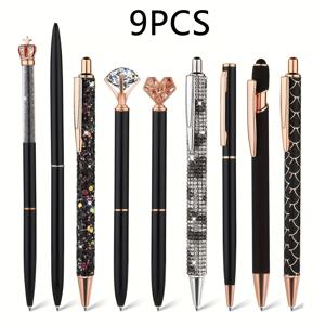TEMU 7/9pcs 우아한 검은 빛나는 볼펜, 재충전 가능한 잉크, 클로저, 중간 포인트, 플라스틱 소재 - 학교, 가정, 사무실 용품 및 교사 선물에 이상적, 귀여운 펜