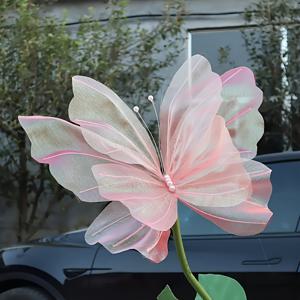 TEMU 1개 실크 나비 장식 - 결혼식 및 야외 행사용, 생동감 넘치는 빨강, 핑크, 흰색 3D 나비와 녹색 줄기, 사진 배경 및 계절 축하 행사에 완벽, 나비 파티 장식