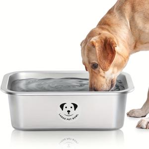 TEMU 1개 대용량 스테인리스 강아지 그릇, 안티폴 내구성 강아지 사료그릇, 대형 개 물통, 급식대