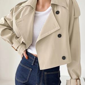 TEMU 여성용 우아한 싱글브레스트 트렌치 코트 조절 가능한 커프스 & 벨트 포함 - 베이지 더블브레스트 디자인, 캐주얼 또는 정장용 긴팔 아우터웨어, 다재다능한 , 세련된 공예
