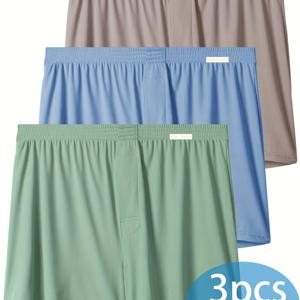 TEMU 3pcs 남성용 단색 리브드 박서 브리프 여름 신제품 부드럽고 편안한 통기성 땀 흡수성 느슨한 비紧힘 남성 스포츠 캐주얼 박서 반바지