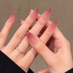 TEMU 24pcs 우아한 깊은 빨간 오므레 그라데이션 네일 아트 스티커 + 1pc 젤 탑 코트 + 1pc 네일 버퍼 스틱 - 여성용 일상적인 네일 장식, 네일 아트 액세서리|우아한 네일 디자인| 부드러운 마무리
