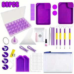 TEMU 69pcs 페인팅 도구 키트, 인공 아트 공예 세트 28 격자 저장 상자, 구부러진 펜 팁, 브러시, 접착제, 트레이, 집게, 교정 도구 - 플라스틱 페인팅 용품 DIY 아트 프로젝트용