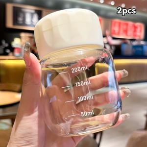 TEMU 2/4pcs 미니 유리 우유 병 뚜껑, 휴대용, 소형, 재사용 가능한 유리 용기, 기계 세척 가능, 우유, 커피, 꽃차 등