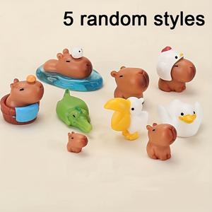 TEMU 5개 미니 카피바라 피규어 세트, 플라스틱 동물 책상 장식, 레진 캡시쿨라 오피시날레, 파티 선물, 사무실 조경용 수집품, 선물 가방 채우기, 실내 장식|기발한 디자인|생동감 있는 색상, 피규어 홈 데코