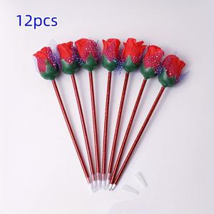 TEMU 12pcs 창의적인 빨간 장미 볼펜, 꽃 서명 펜, 선생님과 동료를 위한 귀여운 선물 펜, 데이 선물 장식 펜에 적합합니다.