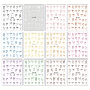 TEMU 12개 세트 일본식 블랙 앤 화이트 심플 리본 보우 프렌치 네일 장식, 여성 개인용 네일 스티커|네일아트|네일스티커