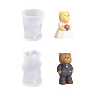 TEMU 웨딩 베어 실리콘 몰드 2개 세트, 3D 귀여운 동물 모양 몰드, 신랑 정장 베어 장식 몰드, DIY 캔들, 레진 드립 글루, 석고 오너먼트 및 기타 수제 공예품, 로맨틱 웨딩 발렌타인데이 선물 홈