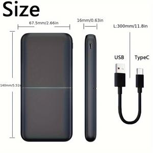 TEMU 1pc 10000mAh 듀얼 출력 휴대용 충전기 - USB-C 파워 뱅크, USB Type-C, for iPhone, Android 장치 및 더 많은 장치용, 장치 충전 가능, 여행용 충전기, 소형 디자인, 내구성 있는 충전기|보조배터리|C타입충전기