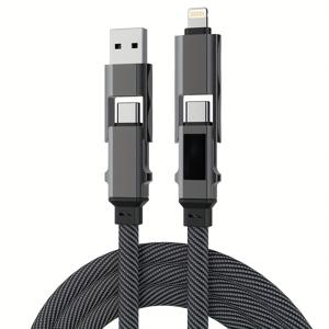 TEMU Macha 자석 합금 240W MAX 5A 4-in-1 고속 충전 데이터 케이블, 실시간 디지털 디스플레이, 삼성 S24, S23, S21, One Plus, Mi 13, Huawei, OPPO, iPhone 시리즈와 호환 가능 - 데이터 전송 지원, 매트 피니시, USB 충전, 남성-남성 커넥터, 80W 최대 출력 전력, 충전 케이블