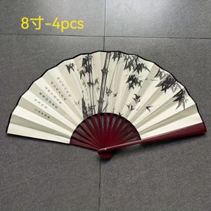 TEMU 4개 빈티지 꽃무늬 접이식 손부채 - 중국 스타일 대나무 부채와 우아한 태슬 디자인, 레드 & 화이트, 결혼식, 생일, 댄스 공연 및 사진 소품에 완벽함, 춤 소품 | 중국 미학 | 접을 수 있는 팬