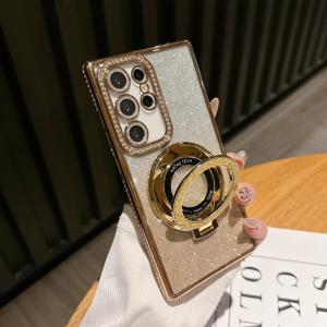 TEMU 렌즈 보호 기능이 있는 S21 S22 S23 S24 S25용 케이스, 고급 충격 흡수 레이저 그라데이션 박힌 폰 케이스, 깜박이는 금속 브래킷 포함|S21케이스|S22케이스