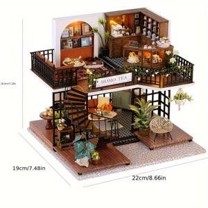 TEMU DIY 수제 이중 레이어 복고풍 인형의 집 세트, 가구가 있는 목재 빌딩 퍼즐 모델 하우스, 수작업 제작 필요 생일 선물/휴일 선물용 접착제/배터리 없음