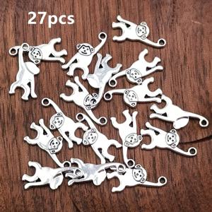 TEMU 27pcs 스타일 원숭이 장식 목걸이, 주석 합금 조각 공예 액세서리 DIY 팔찌, 목걸이, 귀걸이, 8*16mm