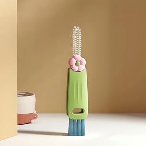TEMU 1개 다기능 3-in-1 컵 뚜껑 및 틈새 청소 브러시 - 부엌과 욕실에 적합한 소프트 브리스틀 브러시, 전기가 필요 없는 휴대용 가정 도구, 보관이 편리한 걸이 디자인