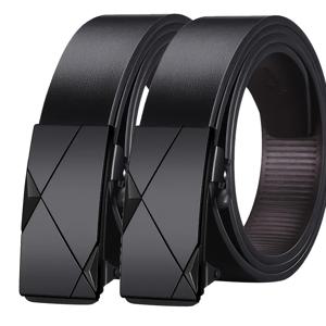 TEMU 2pcs 남성용 자동 버클 벨트 - 스포티 블랙 인조 가죽, 골든 톤 버클, 캐주얼 및 야외 착용을 위한 조절 가능한 홀 없음 디자인, 야외 액세서리 | 세련된 블랙 벨트 | 내구성 있는 플라스틱 버클