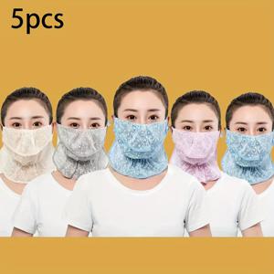 TEMU 5pcs 세트의 우아하고 통기성이 좋은 레이스 여성용 마스크 - 가벼운 마스크, 야외 사이클링 및 캐주얼 웨어에 적합. 여름 야외 활동에 필수, 재사용 가능한 일상 보호 장비|마스크|스카프