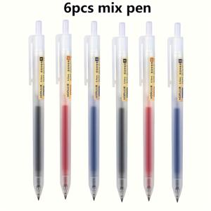 TEMU 6개/세트 0.5Mm 초박형 플라스틱 소재 볼펜, 검정/파랑/빨간 잉크 충전, 부드러운 글쓰기, 사무실 및 시험용 문구 용품에 적합, 한국 문구 용품
