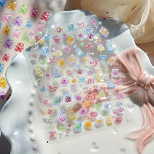 TEMU 여름 캔디 네일 스티커 - 5D 입체 자체 접착 젤리 데칼, 소다, 롤리팝 & 구미 베어 패턴, 반짝이는 액센트, 생동감 있는 만화 디자인 DIY 홈 & 살롱용, 여성들을 위한 휴가 선물, 캔디 장식|네일스티커