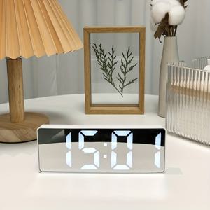 TEMU 1pc 크리에이티브 거울 디지털 알람 시계, LED 디지털 알람 시계, 데스크탑 조용한 알람 시계, 온도 시간 날짜 표시, 가정 사무실 홈 데코에 적합, 휴대용 다기능 소형 알람 시계, 이상적인 선물|시계