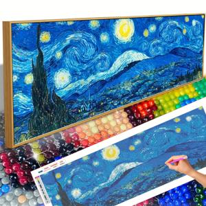 TEMU 30x80cm 5D 반 고흐의 별이 빛나는 하늘 패턴 DIY 라운드 페인팅 프레임없이 설정