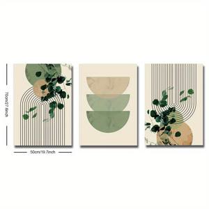 TEMU 3pcs 중세기 추상 빈티지 그림, 보호 그린 식물 유칼립투스 잎 기하학적 예술 포스터, 레트로 캔버스 프린트, 현대적인 벽 그림, 거실, 홈 장식을 위한 프레임 없는 것