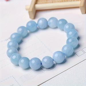 TEMU 여성을 위한 자연적인 아쿠아 블루 인조 보석 스트레치 보석으로 만든 수제 패션 아쿠아 마린 스톤 팔찌