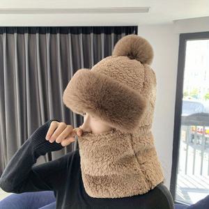 TEMU 단색 두꺼워진 봉제 목 각반 마스크가 있는 겨울 따뜻한 비니, 방풍 후드 귀 보호 방풍 스키 모자 겨울 사이클링 발라클라바 여성용 야외