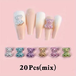 TEMU 20개 믹스 럭셔리 3D 베어 네일 참 - 귀여운 카와이 글리터 라인스톤 네일 아트 장식 DIY 매니큐어용, 핑크 & 멀티컬러 주얼리 액세서리 (9mm), 네일 아트 참