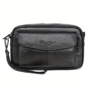 TEMU 1pc 남성용 상위층 소가죽 클러치 가방, 비즈니스 롱 지퍼 돈 지갑
