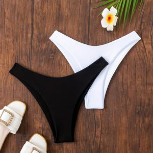 TEMU 유럽과 미국의 크로스보더 뉴 솔리드 컬러 섹시 레트로 비키니 삼각형 비치 수영복 여성용 블랙 앤 화이트 투피스 세트