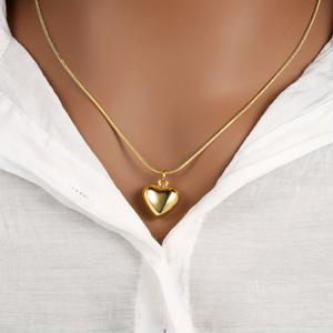 TEMU 18K 금도금 구리 하트 펜던트 목걸이, 심플한 3D 러브 하트 디자인, 우아한 쇄골 체인, 일상 및 선물 행사용, 올 시즌 쥬얼리