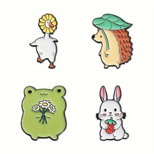 TEMU 남성을 위한 선물, 에나멜 라펠 핀, 배지, 백팩, 코트, 모자 장식 브로치, 흰색 거위, , 토끼, 개구리, 꽃