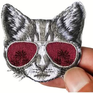 TEMU 2개 세트 안경을 쓴 기발한 고양이 자수 패치, DIY 의류 및 액세서리용 수용성 철재 아플리케, 갈색 - 2.17x1.97인치