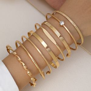 TEMU 심플하고 스타일리시한 다용도 조각 라인스톤 오프 뱅글 세트, 8pcs 팩