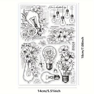 TEMU 실리콘 클리어 스탬프 세트 - 1개, 꽃과 전구 테마, DIY 크래프팅, 카드 만들기 및 스크랩북에 사용할 수 있는 정사각형 모양